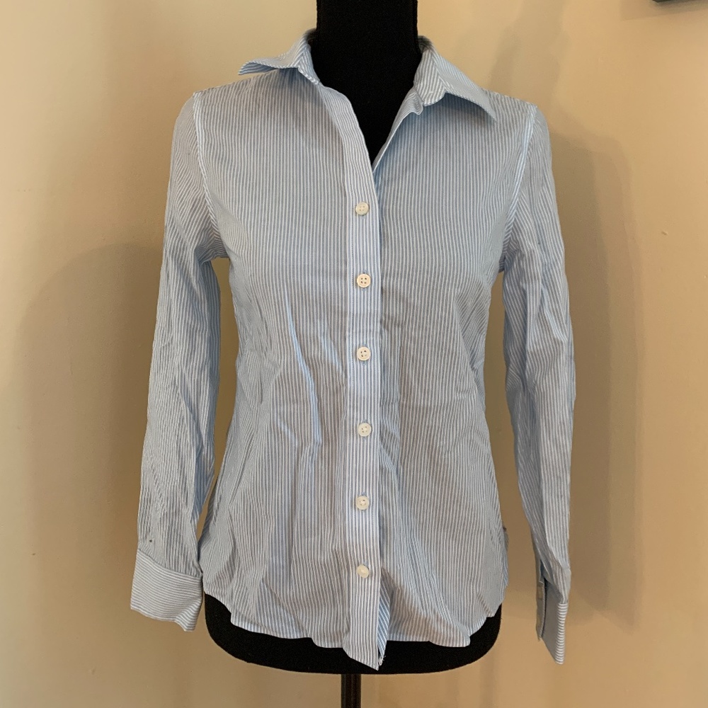 Banana Republic White and Blue Pin Stripe Blouse
